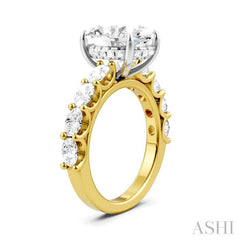 1 1/3 Ctw Oval Shape Oval and Round Cut Diamond Semi-Mount Engagement Ring in 14K Yellow and White Gold