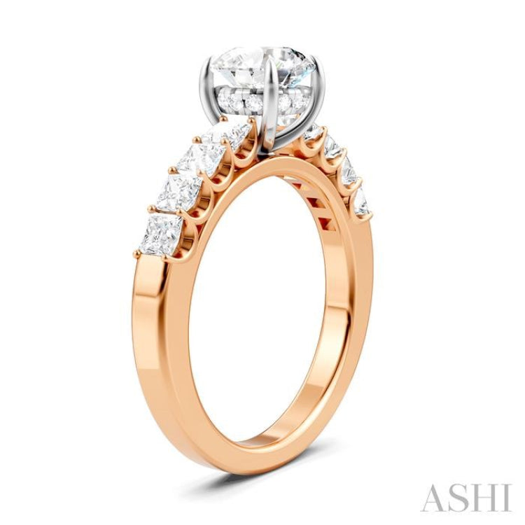 7/8 Ctw Round Shape Princess and Round Cut Diamond Semi-Mount Engagement Ring in 14K Rose and White Gold