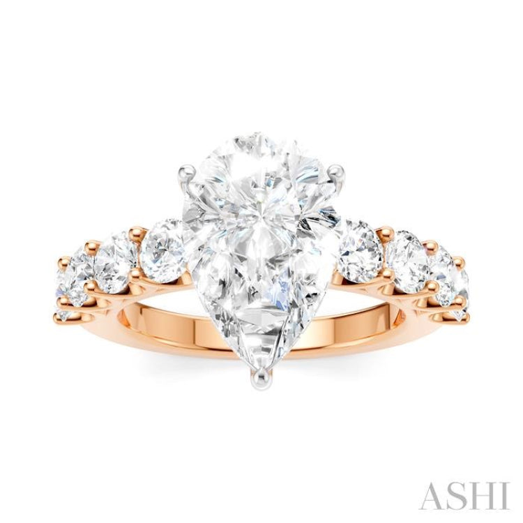 1 1/3 Ctw Pear Shape Round Cut Diamond Semi-Mount Engagement Ring in 14K Rose and White Gold