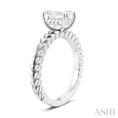 1/20 Ctw Emerald Shape Round Cut Diamond Semi-Mount Engagement Ring in 14K White Gold