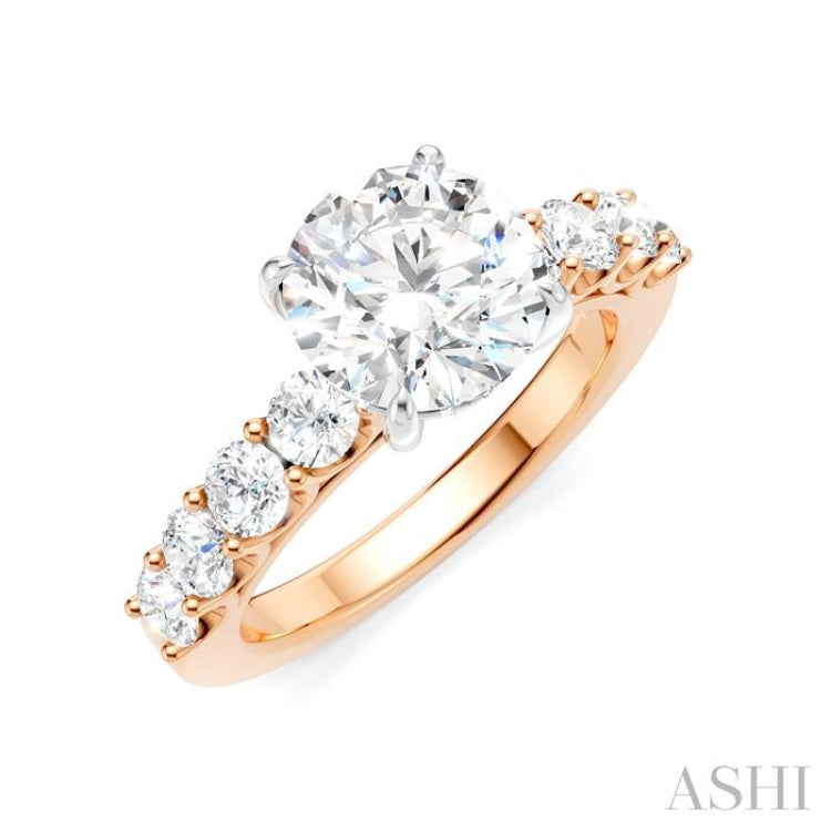 7/8 Ctw Round Shape Round Cut Diamond Semi-Mount Engagement Ring in 14K Rose and White Gold
