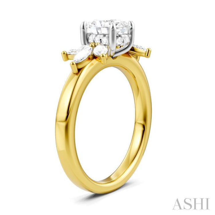 1/2 Ctw Akari Oval Shape Marquise and Round Cut Diamond Semi-Mount Engagement Ring in 14K Yellow and White Gold