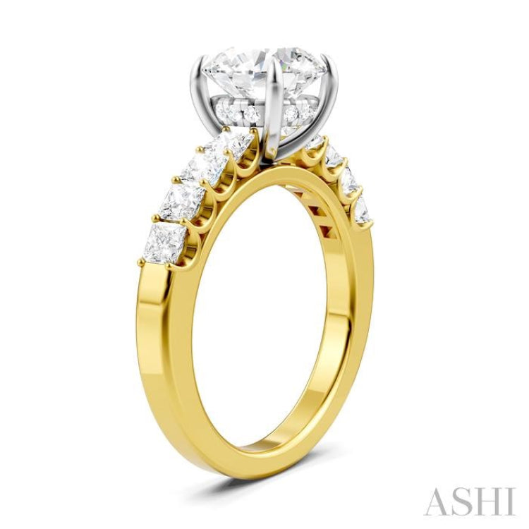7/8 Ctw Round Shape Princess and Round Cut Diamond Semi-Mount Engagement Ring in 14K Yellow and White Gold