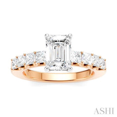 7/8 Ctw Emerald Shape Princess and Round Cut Diamond Semi-Mount Engagement Ring in 14K Rose and White Gold