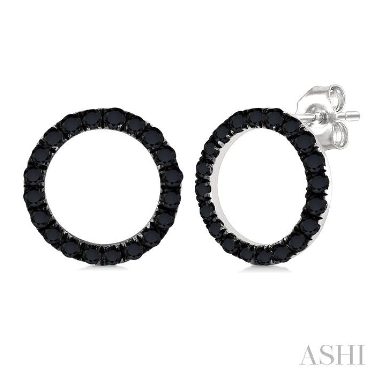 1/2 Ctw Circle Round Cut Black Diamond Fashion Stud earrings in 10K White Gold