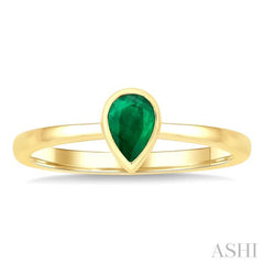 6X4 MM Pear Shape Emerald Precious Solitaire Ring in 14K Yellow Gold