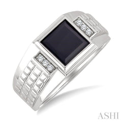 1/20 Ctw 8X8 MM Princess Cut Onyx and Round Cut Diamond Semi-Precious Men's Ring in 10K White Gold