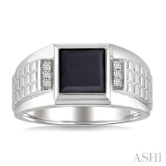 1/20 Ctw 8X8 MM Princess Cut Onyx and Round Cut Diamond Semi-Precious Men's Ring in 10K White Gold