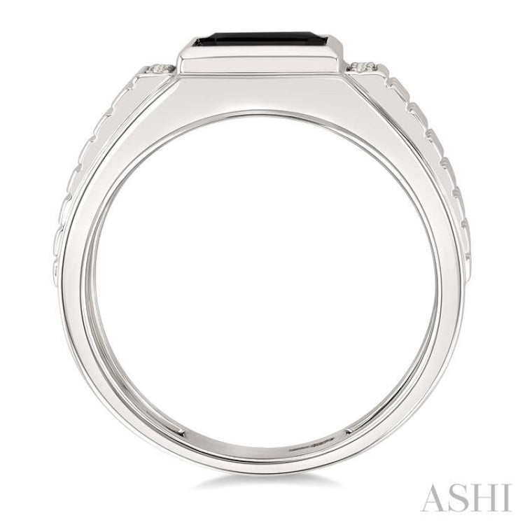 1/20 Ctw 8X8 MM Princess Cut Onyx and Round Cut Diamond Semi-Precious Men's Ring in 10K White Gold