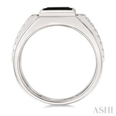 1/20 Ctw 8X8 MM Princess Cut Onyx and Round Cut Diamond Semi-Precious Men's Ring in 10K White Gold