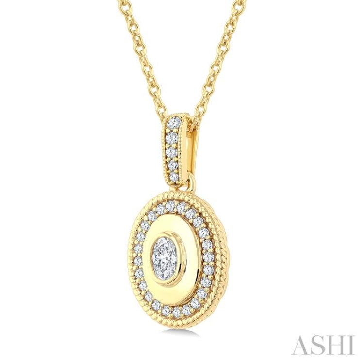 1/4 Ctw Art Deco Oval and Round Cut Diamond Bold Fashion Pendant With Chain in 14K Yellow Gold