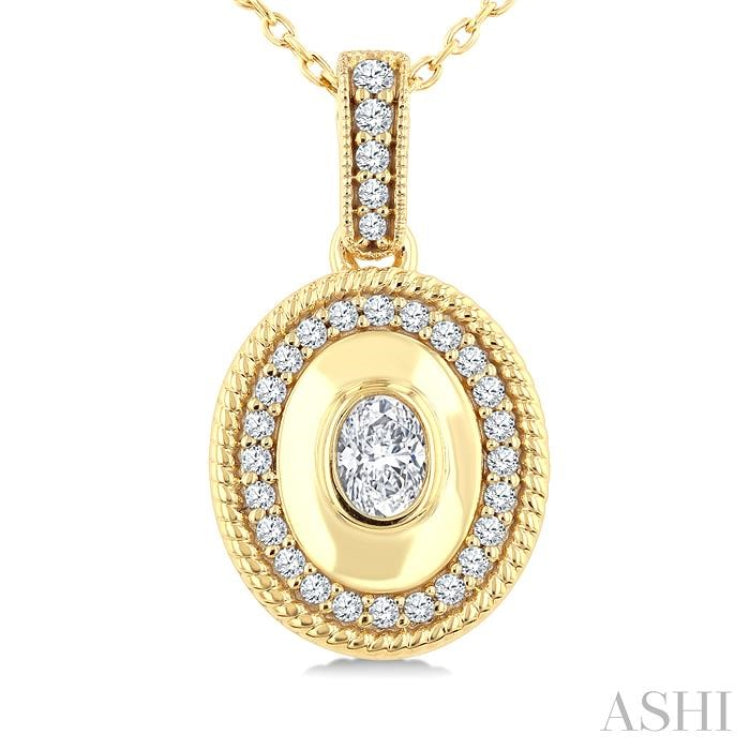 1/4 Ctw Art Deco Oval and Round Cut Diamond Bold Fashion Pendant With Chain in 14K Yellow Gold