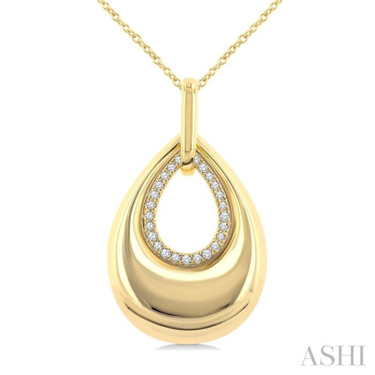 1/20 Ctw Bold Open Window Teardrop Round Cut Diamond Fashion Pendant With Chain in 10K Yellow Gold