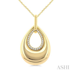 1/20 Ctw Bold Open Window Teardrop Round Cut Diamond Fashion Pendant With Chain in 10K Yellow Gold