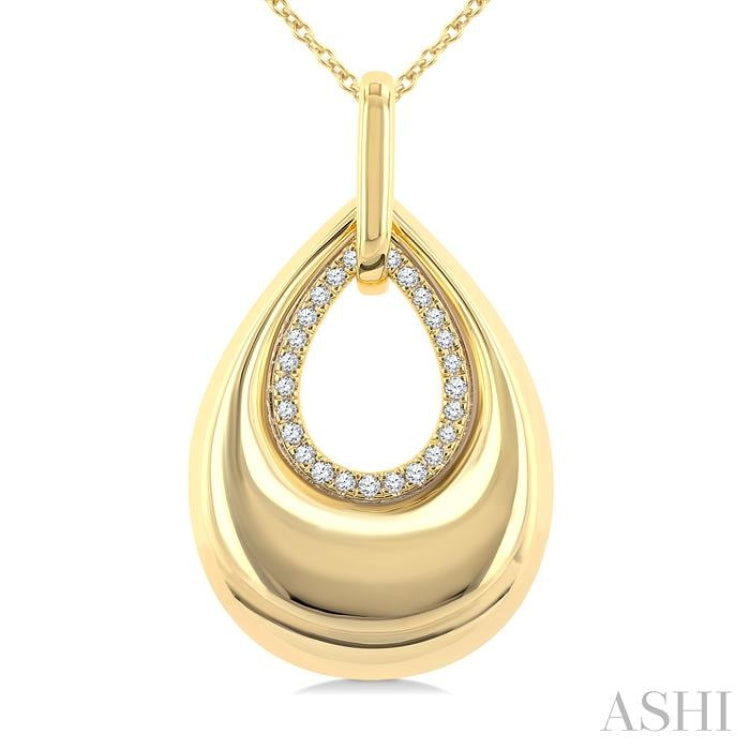 1/20 Ctw Bold Open Window Teardrop Round Cut Diamond Fashion Pendant With Chain in 10K Yellow Gold