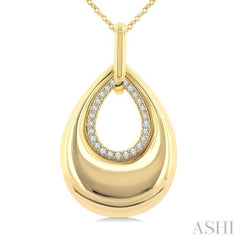 1/20 Ctw Bold Open Window Teardrop Round Cut Diamond Fashion Pendant With Chain in 10K Yellow Gold