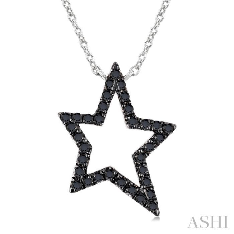 1/5 Ctw Star Frame Round Cut Black Diamond Fashion Pendant With Chain in 10K White Gold