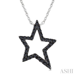 1/5 Ctw Star Frame Round Cut Black Diamond Fashion Pendant With Chain in 10K White Gold