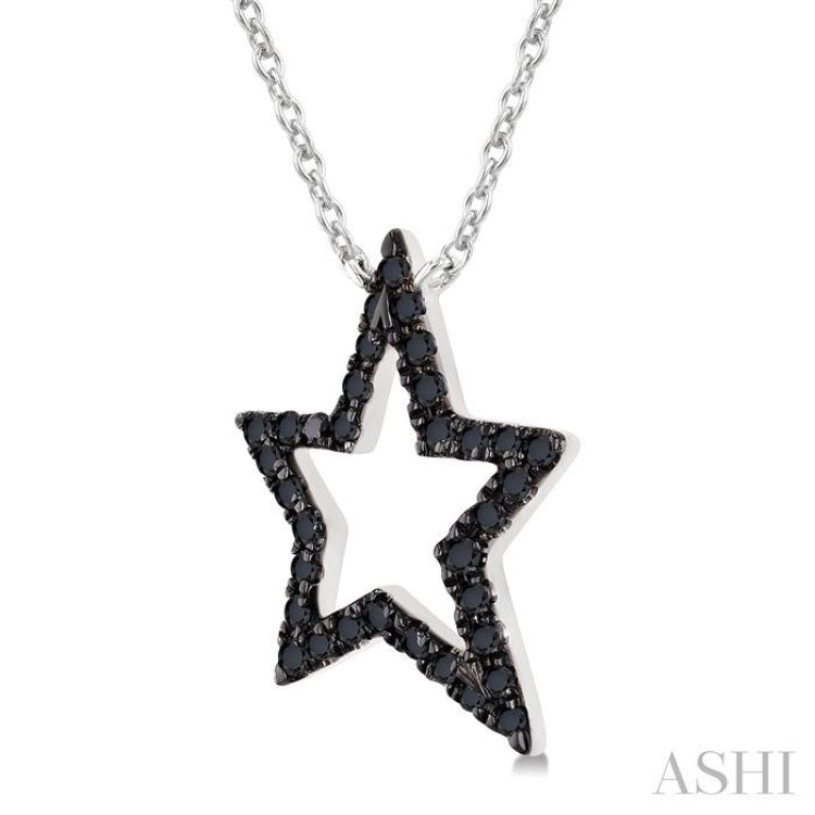 1/5 Ctw Star Frame Round Cut Black Diamond Fashion Pendant With Chain in 10K White Gold