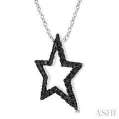 1/5 Ctw Star Frame Round Cut Black Diamond Fashion Pendant With Chain in 10K White Gold