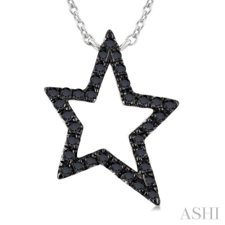 1/5 Ctw Star Frame Round Cut Black Diamond Fashion Pendant With Chain in 10K White Gold