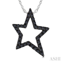 1/5 Ctw Star Frame Round Cut Black Diamond Fashion Pendant With Chain in 10K White Gold