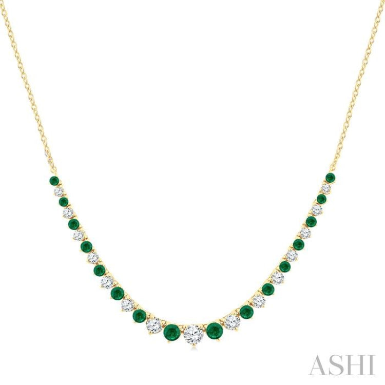 1.7 MM - 3 MM Round Shape Emerald and 3/4 Ctw Round Cut Diamond Precious Riviera Necklace in 14K Yellow Gold