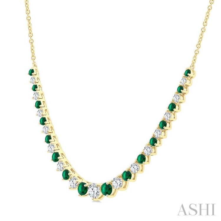 1.7 MM - 3 MM Round Shape Emerald and 3/4 Ctw Round Cut Diamond Precious Riviera Necklace in 14K Yellow Gold