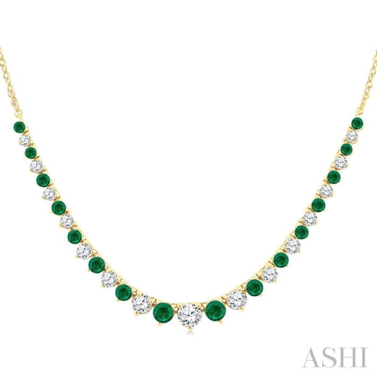 1.7 MM - 3 MM Round Shape Emerald and 3/4 Ctw Round Cut Diamond Precious Riviera Necklace in 14K Yellow Gold