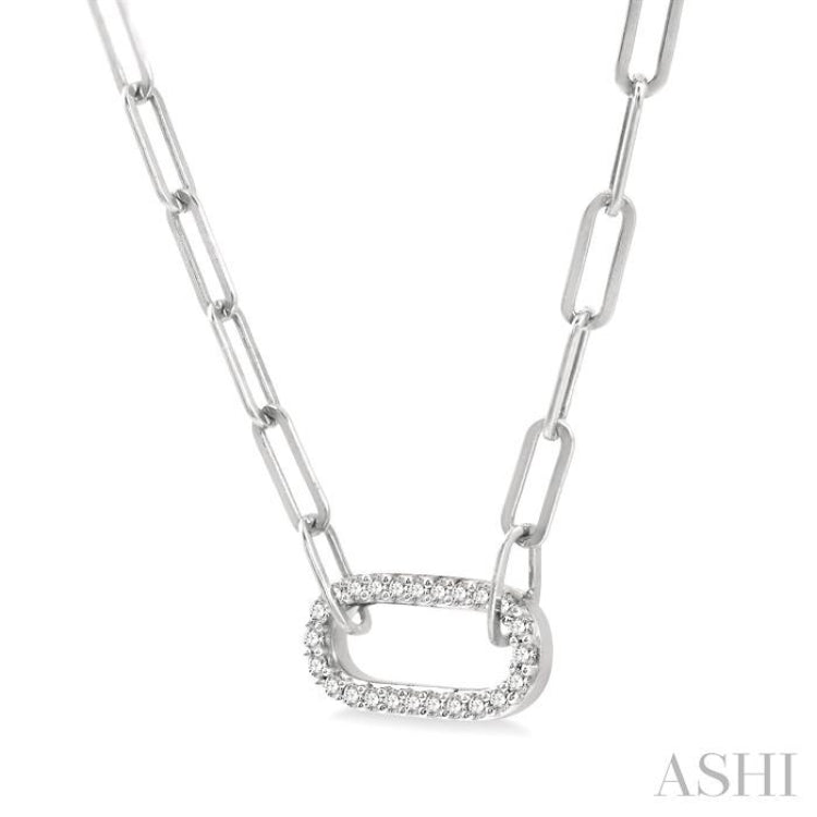 1/4 Ctw Paperclip Round Cut Diamond Pendant With Chain in 14K White Gold
