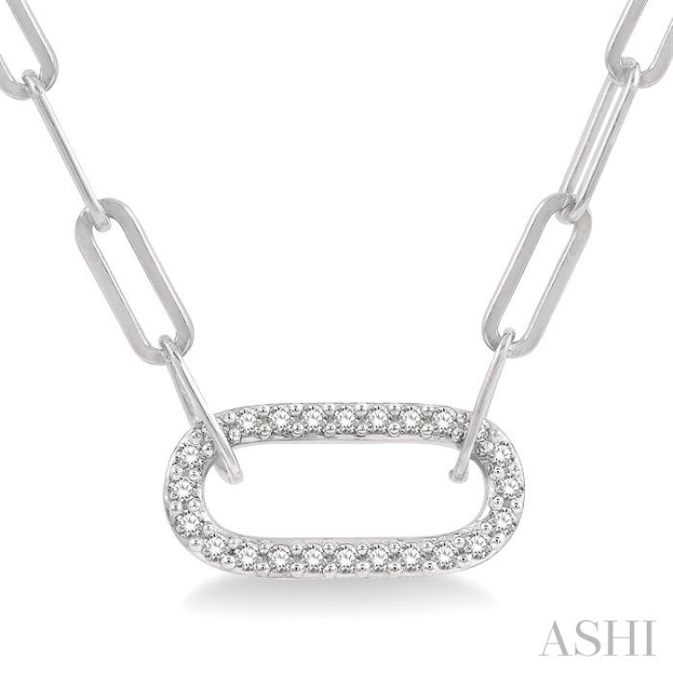 1/4 Ctw Paperclip Round Cut Diamond Pendant With Chain in 14K White Gold