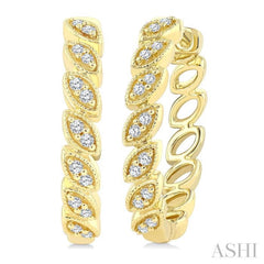 1/8 Ctw Leaf Link Round Cut Diamond Fashion Hoop Earring in 10K Yellow Gold