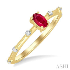 1/10 Ctw 5X3MM Oval Cut Ruby and Floating Round Cut Diamond Precious Ring in 10K Yellow Gold