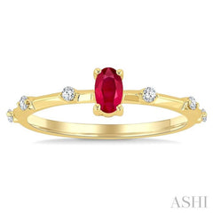 1/10 Ctw 5X3MM Oval Cut Ruby and Floating Round Cut Diamond Precious Ring in 10K Yellow Gold