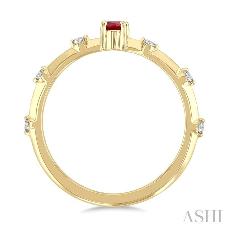 1/10 Ctw 5X3MM Oval Cut Ruby and Floating Round Cut Diamond Precious Ring in 10K Yellow Gold