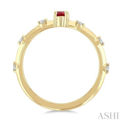 1/10 Ctw 5X3MM Oval Cut Ruby and Floating Round Cut Diamond Precious Ring in 10K Yellow Gold