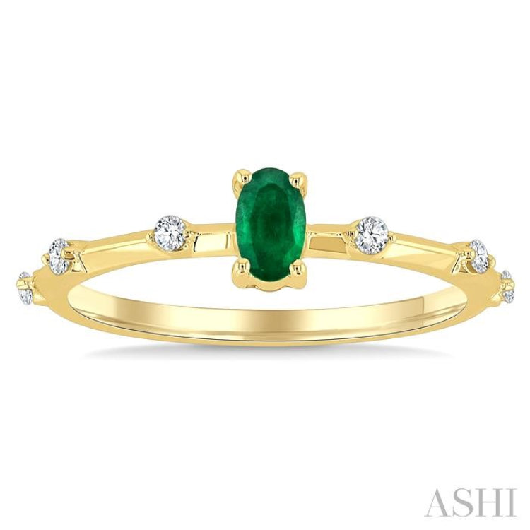 1/10 Ctw Oval Cut 5X3MM Oval Cut Emerald and Floating Round Cut Diamond Precious Ring in 10K Yellow Gold