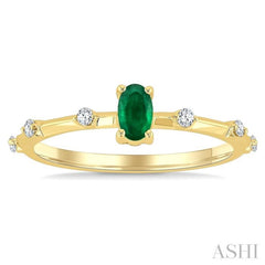 1/10 Ctw Oval Cut 5X3MM Oval Cut Emerald and Floating Round Cut Diamond Precious Ring in 10K Yellow Gold