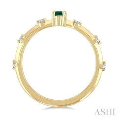 1/10 Ctw Oval Cut 5X3MM Oval Cut Emerald and Floating Round Cut Diamond Precious Ring in 10K Yellow Gold
