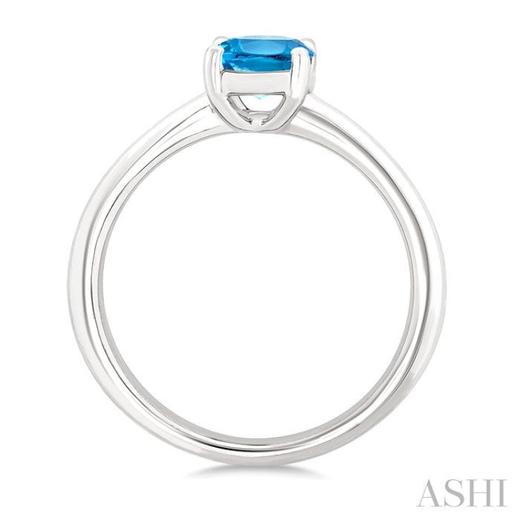 8X6 MM Oval Cut Blue Topaz Semi-Precious Solitaire Ring in 14K White Gold
