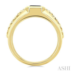 1/10 Ctw 8X7 MM Emerald Cut Onyx and Round Cut Diamond Semi-Precious Men's Ring in 10K Yellow Gold