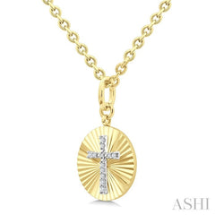 1/10 Ctw Latin Cross Round Cut Diamond Fluted Circle Medallion Pendant With Chain in Yellow Gold Vermeil