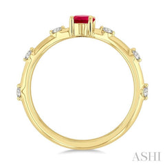 1/6 Ctw 6X4MM Oval Cut Ruby and Floating Round Cut Diamond Precious Ring in 14K Yellow Gold