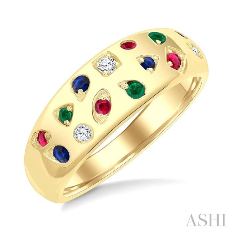 1/20 Ctw Round Cut Gemstone Mosaic Precious Fashion Wide Band in 14K Yellow Gold