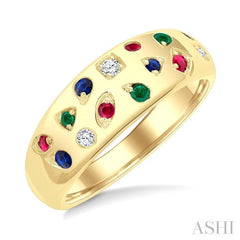 1/20 Ctw Round Cut Gemstone Mosaic Precious Fashion Wide Band in 14K Yellow Gold