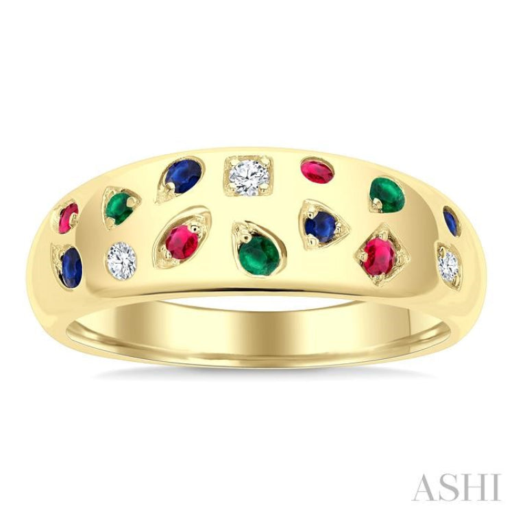 1/20 Ctw Round Cut Gemstone Mosaic Precious Fashion Wide Band in 14K Yellow Gold