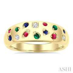 1/20 Ctw Round Cut Gemstone Mosaic Precious Fashion Wide Band in 14K Yellow Gold