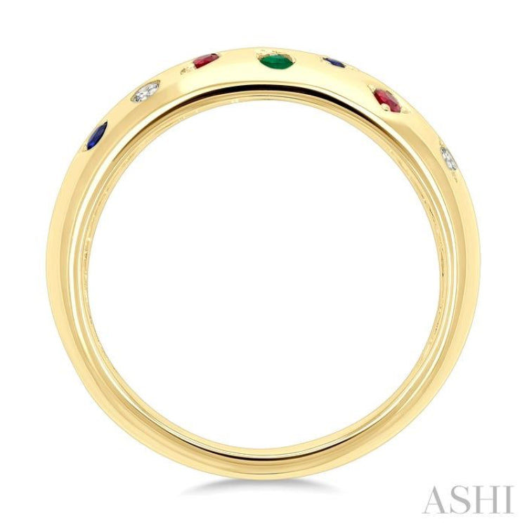 1/20 Ctw Round Cut Gemstone Mosaic Precious Fashion Wide Band in 14K Yellow Gold