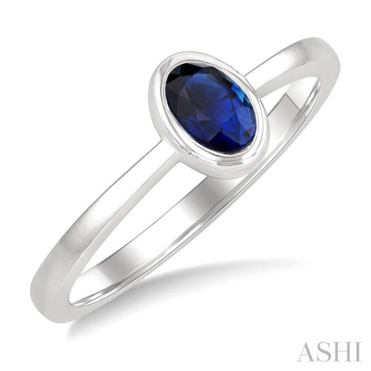6X4 MM Oval Shape Sapphire Precious Solitaire Ring in 14K White Gold