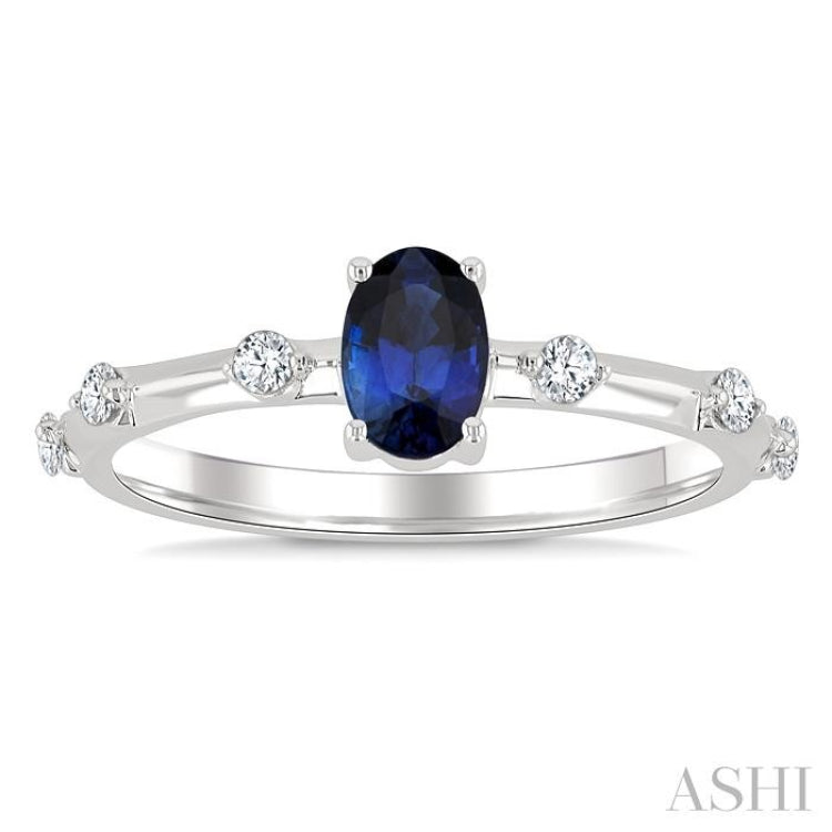 1/6 Ctw 6X4MM Oval Cut Sapphire and Floating Round Cut Diamond Precious Ring in 14K White Gold